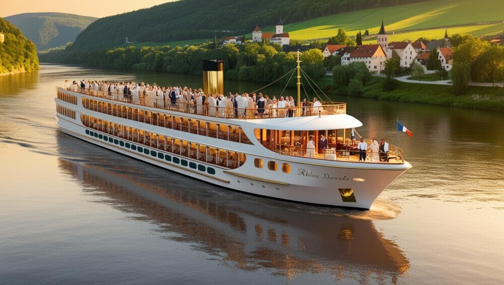 Cruise moving through Rhine and Danube river